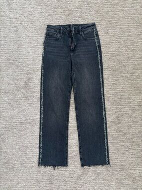 PAIGE Mason Ankle Black Straight Leg Jeans with Side Embellished Trim